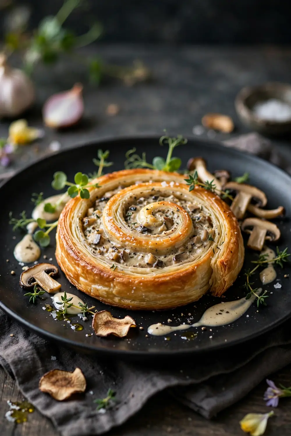 Mushroom garlic pinwheels