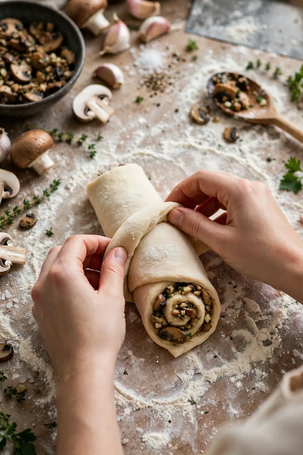 Mushroom garlic pinwheels
