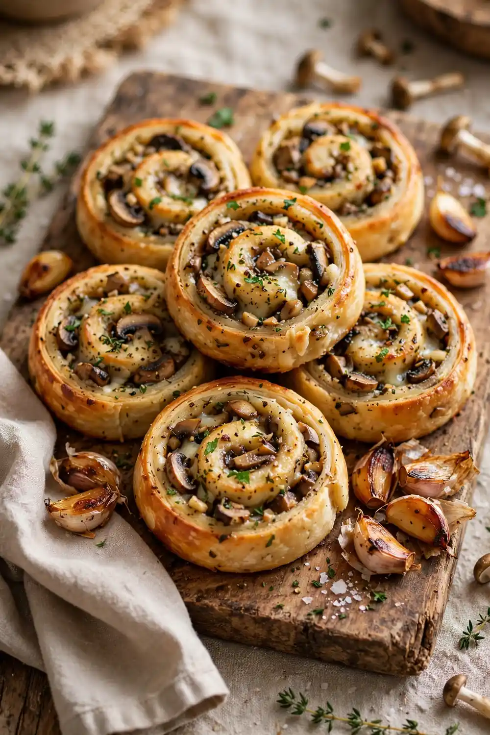 Mushroom garlic pinwheels