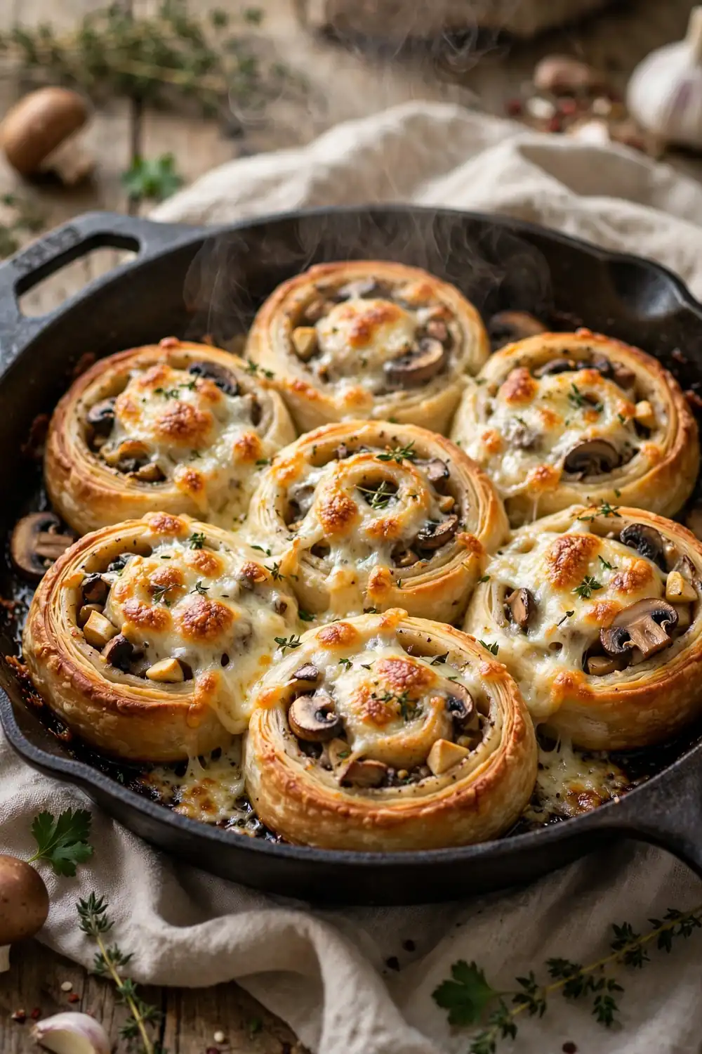 Mushroom garlic pinwheels