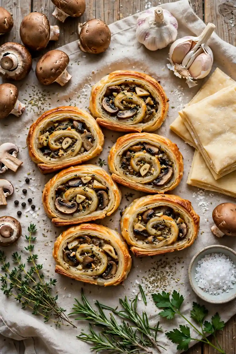 Mushroom garlic pinwheels
