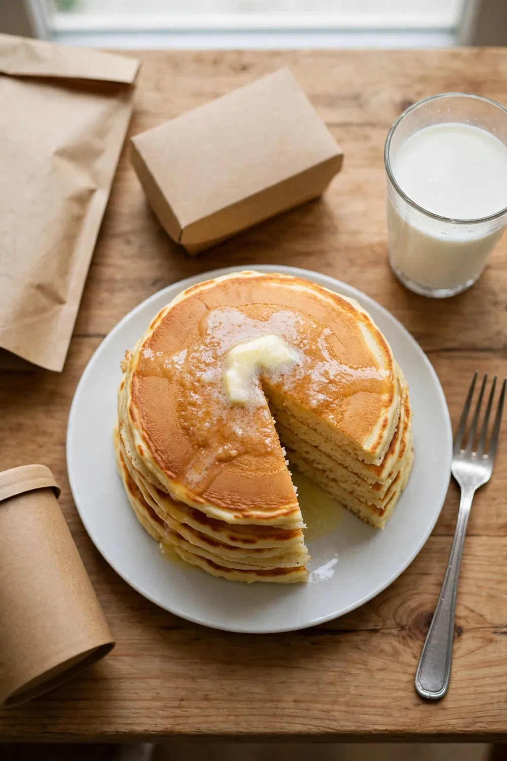Tall stack of fluffy golden pancakes
Fluffy pancakes show a golden top, and the crumb springs back when pressed. The stack feels light, and the inside stays tender. Fluffy pancakes look inviting, and the flavor stays mild. A good stack rises tall and stays soft. Look for even color and a soft, springy center.