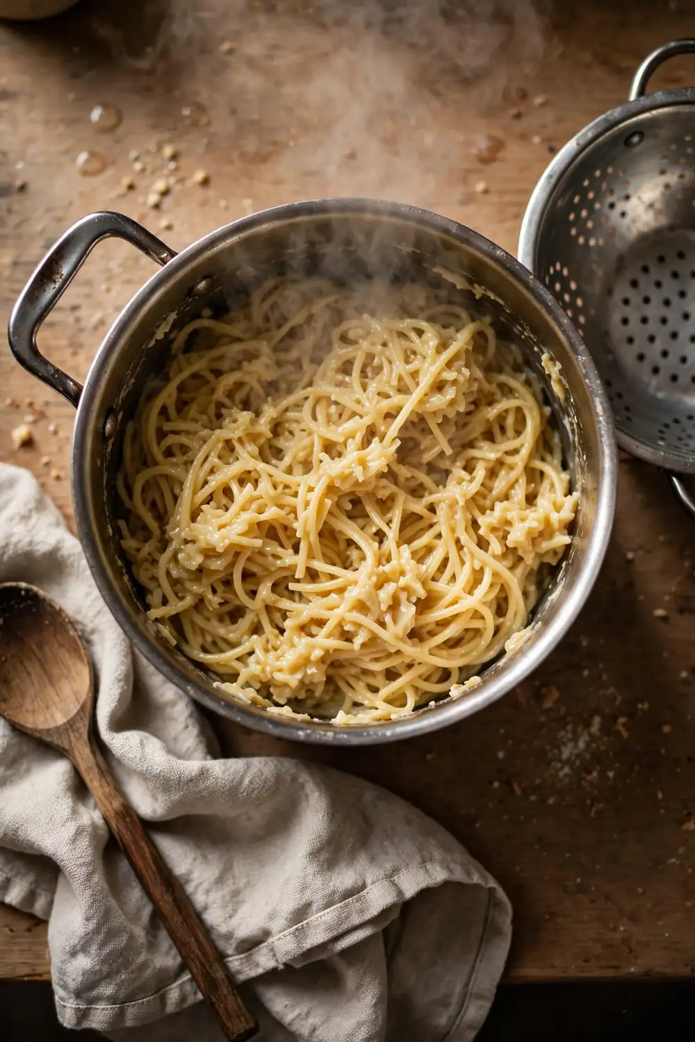 Sticky pasta in a pot