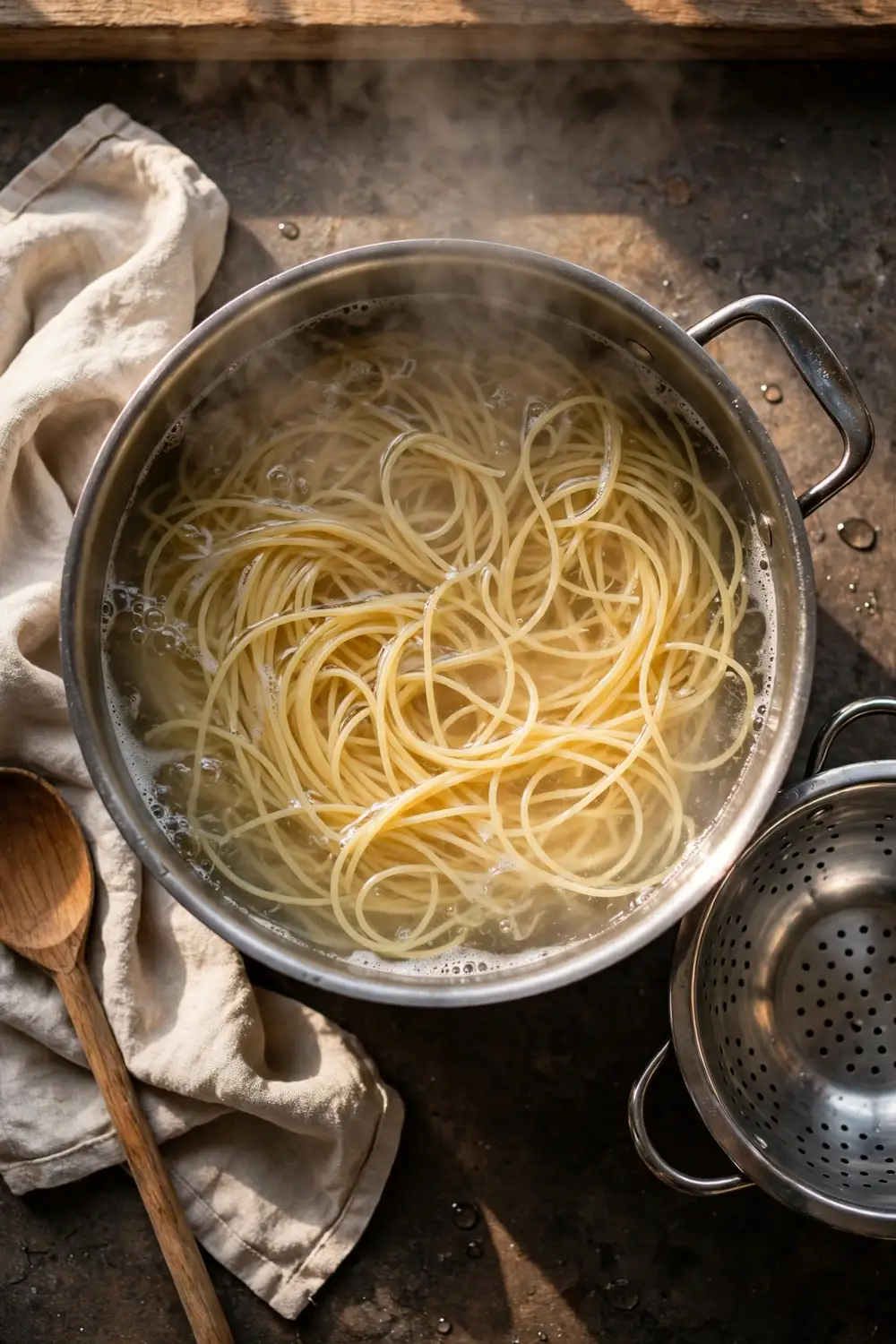 Pasta boiled in a large pot of water