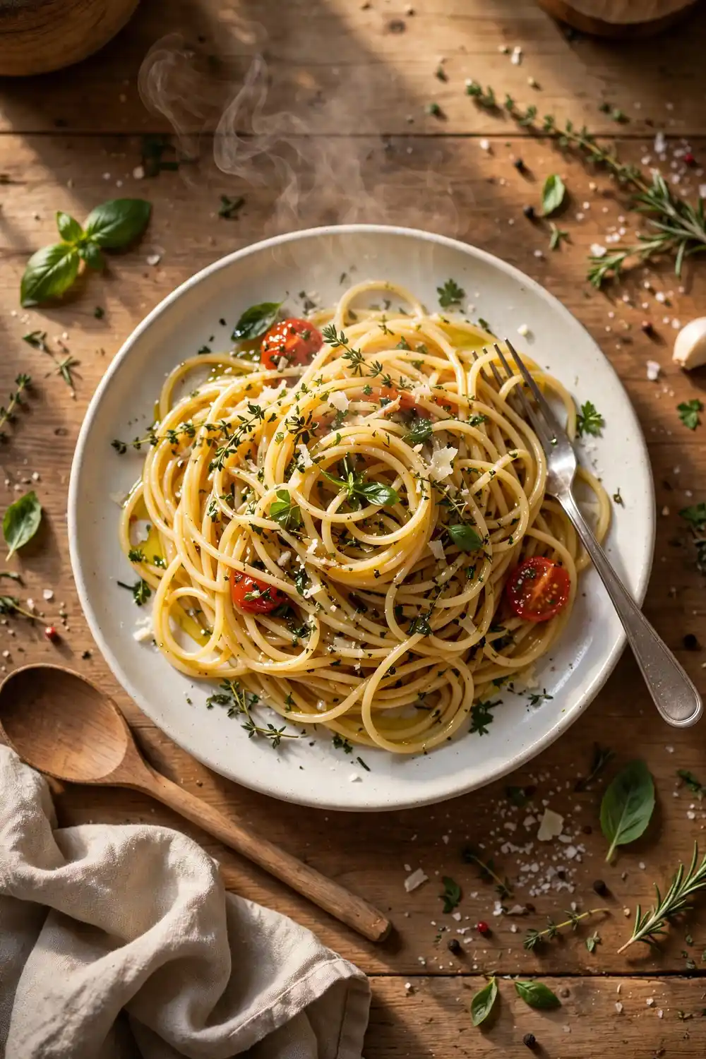 Perfect pasta served on a round plate
