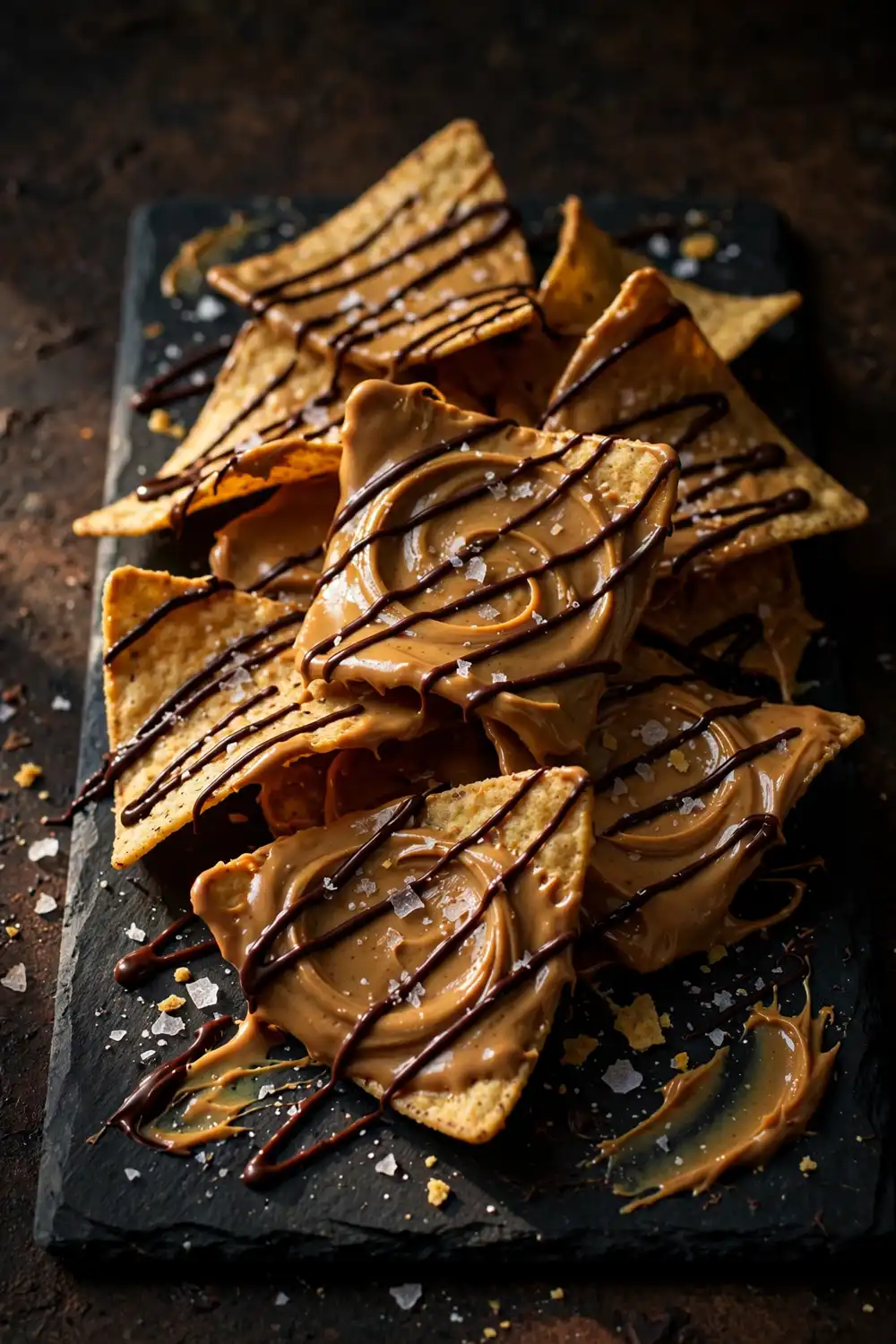 Chocolate drizzled peanut butter corn chip clusters