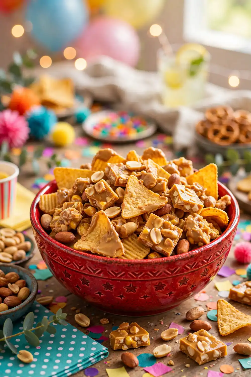 Peanut brittle candy mixed with peanut butter chips