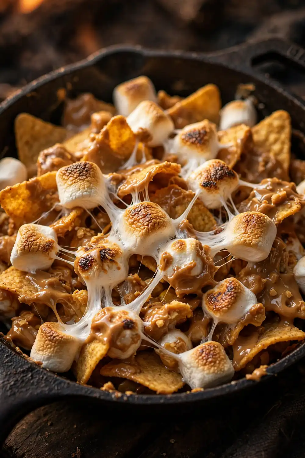 Toasted marshmallow peanut butter chip mix in a skillet