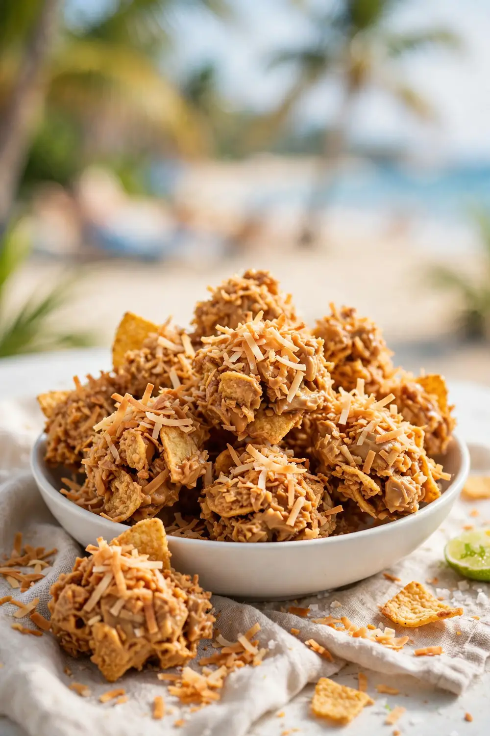 Toasted coconut flakes mixed with peanut butter chips