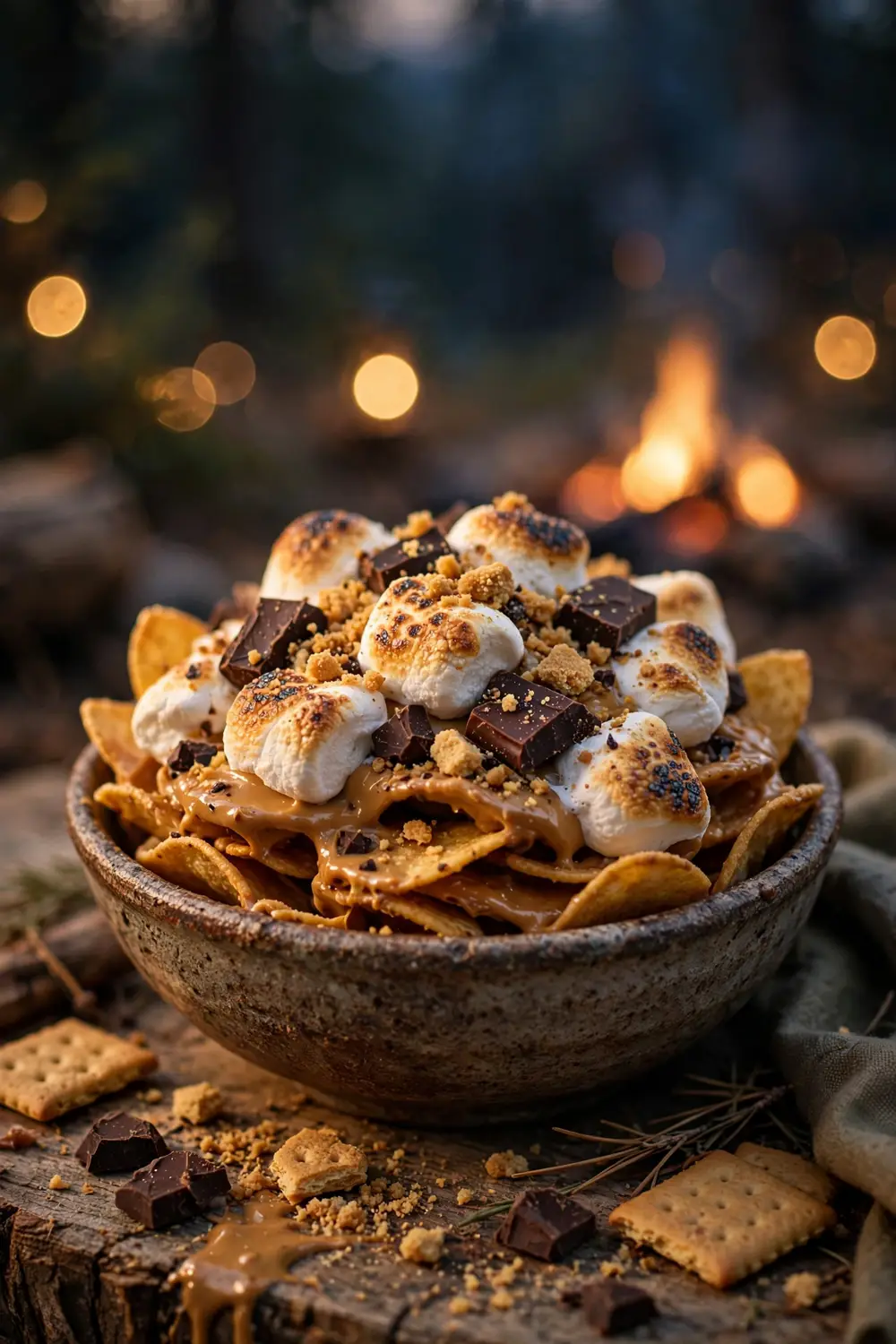 Smores style peanut butter chip bowl with marshmallows