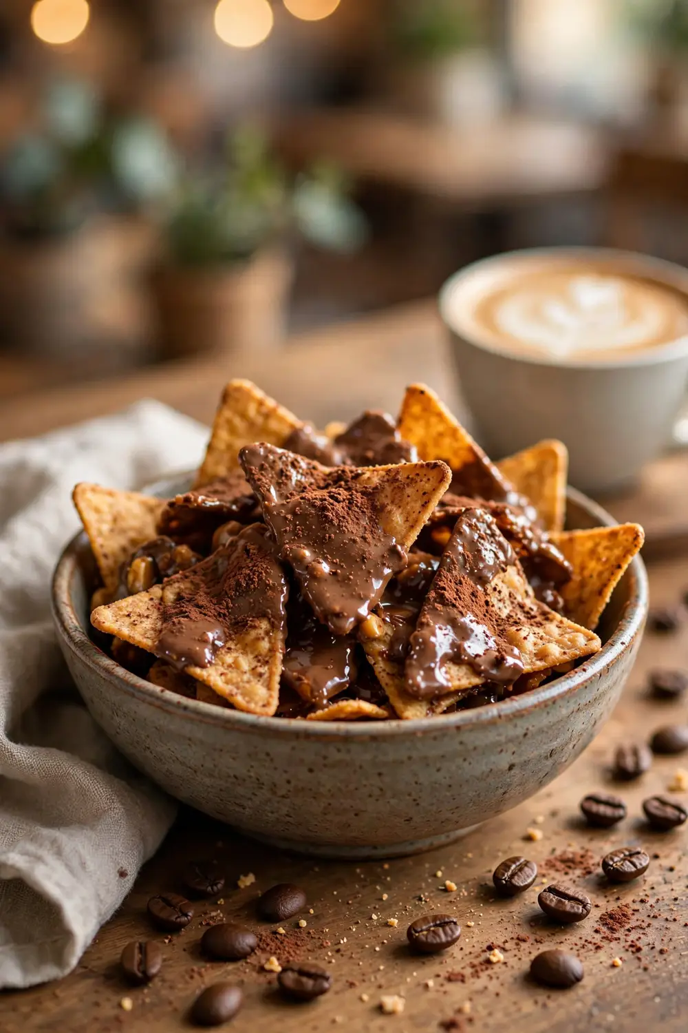 Mocha glazed peanut butter chips with coffee beans