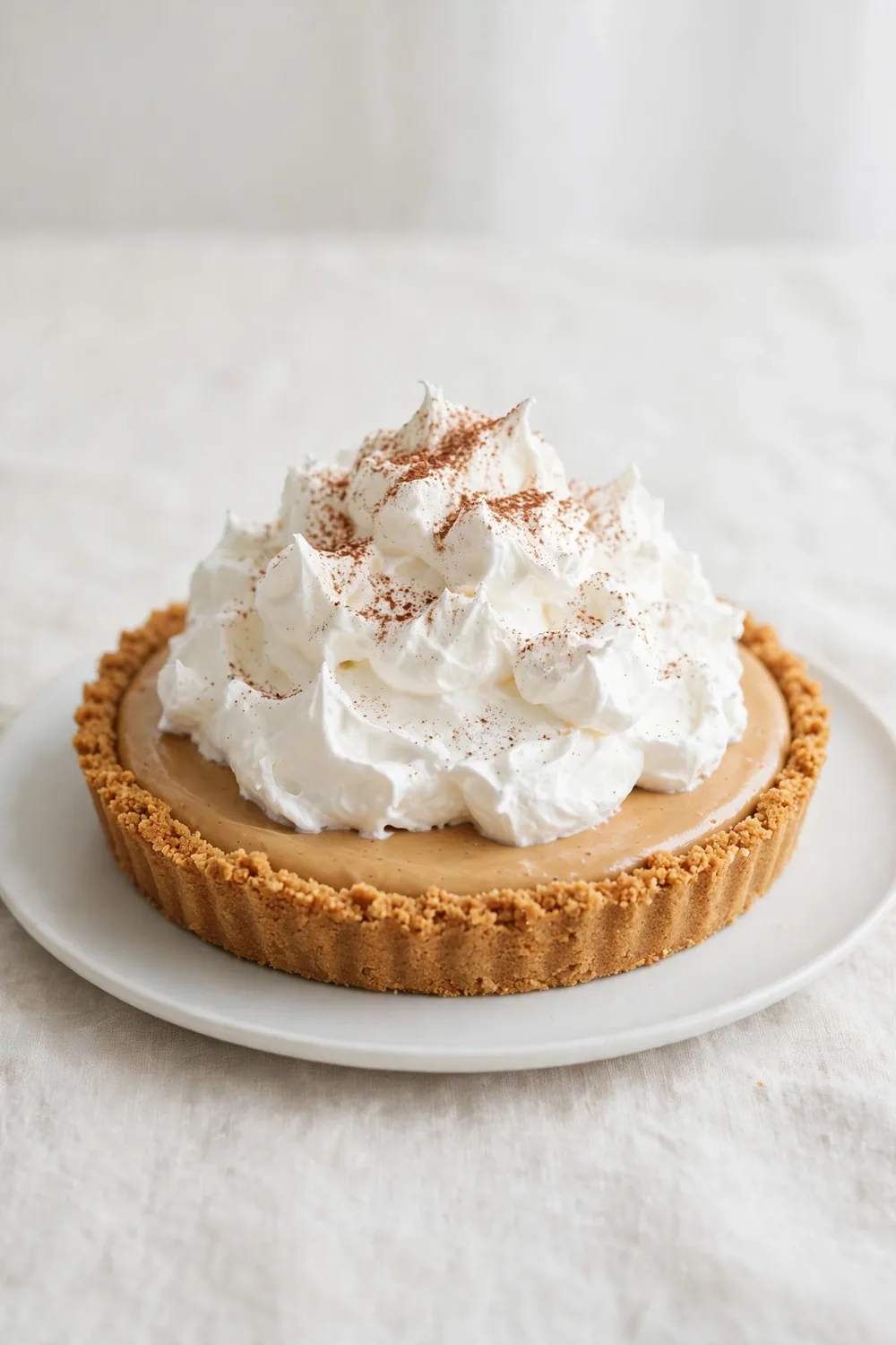 Peanut butter dessert topped with fluffy whipped cream and cocoa dust