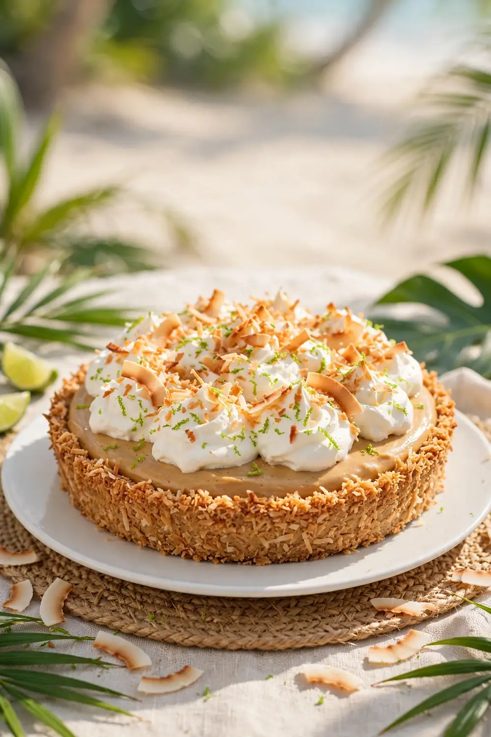 Peanut butter dessert with toasted coconut flakes and lime zest