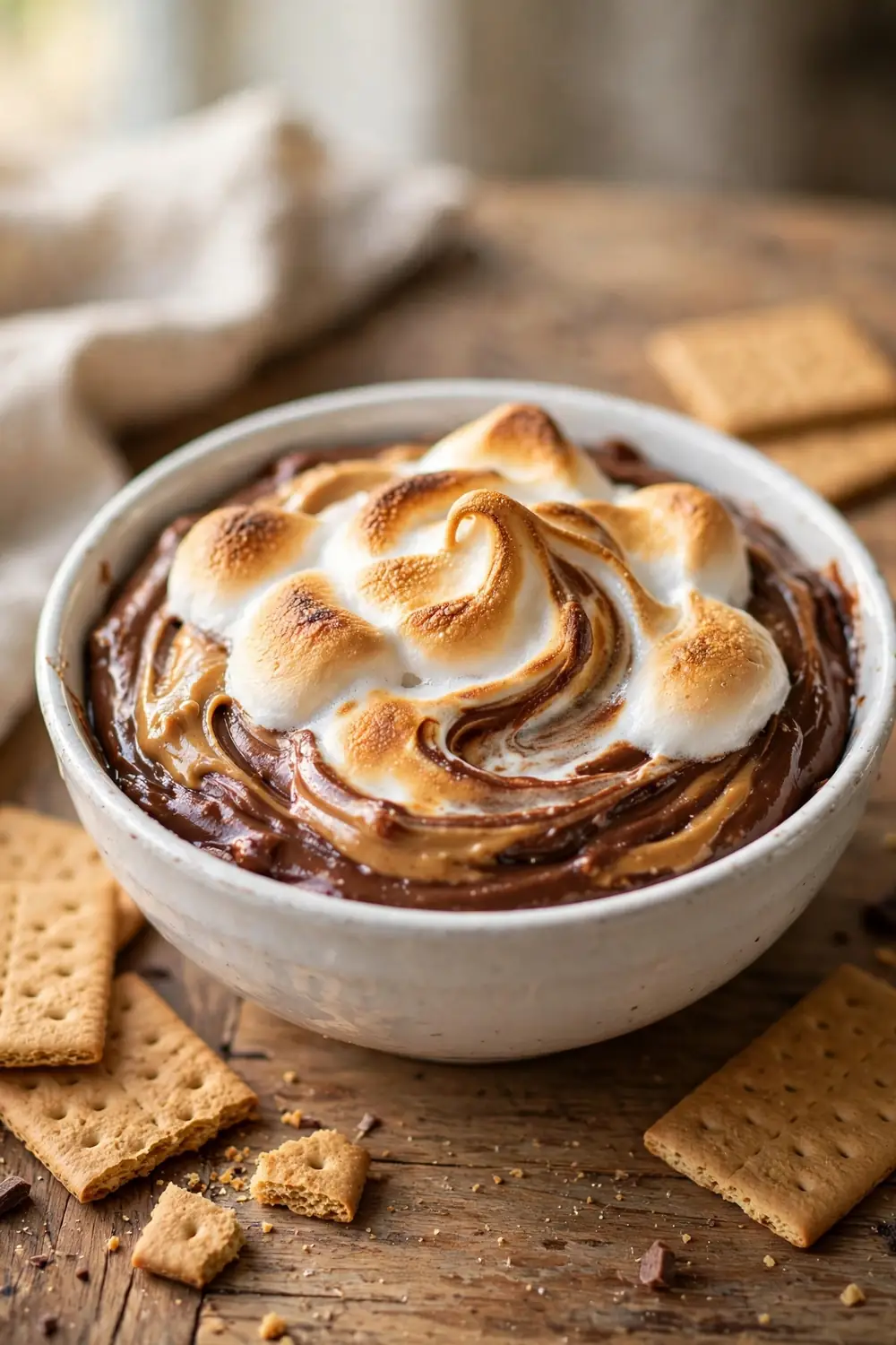 Peanut butter brownie batter swirled with marshmallow fluff and toasted golden tips