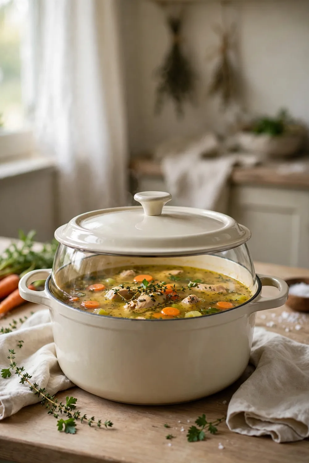 Make ahead chicken soup in a pot ready for the next day