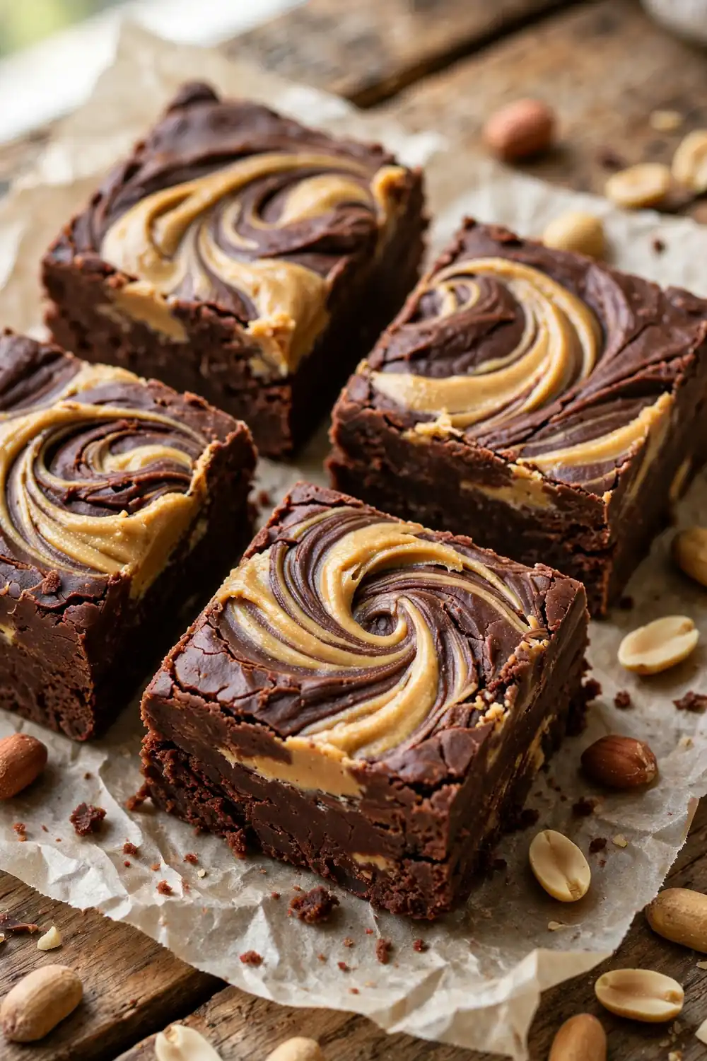 Fudge squares with peanut butter swirls