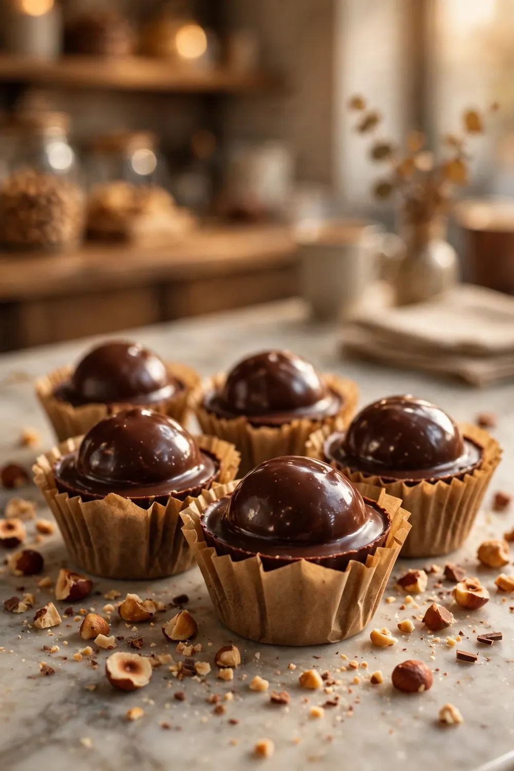 Chocolate hazelnut cups with glossy tops