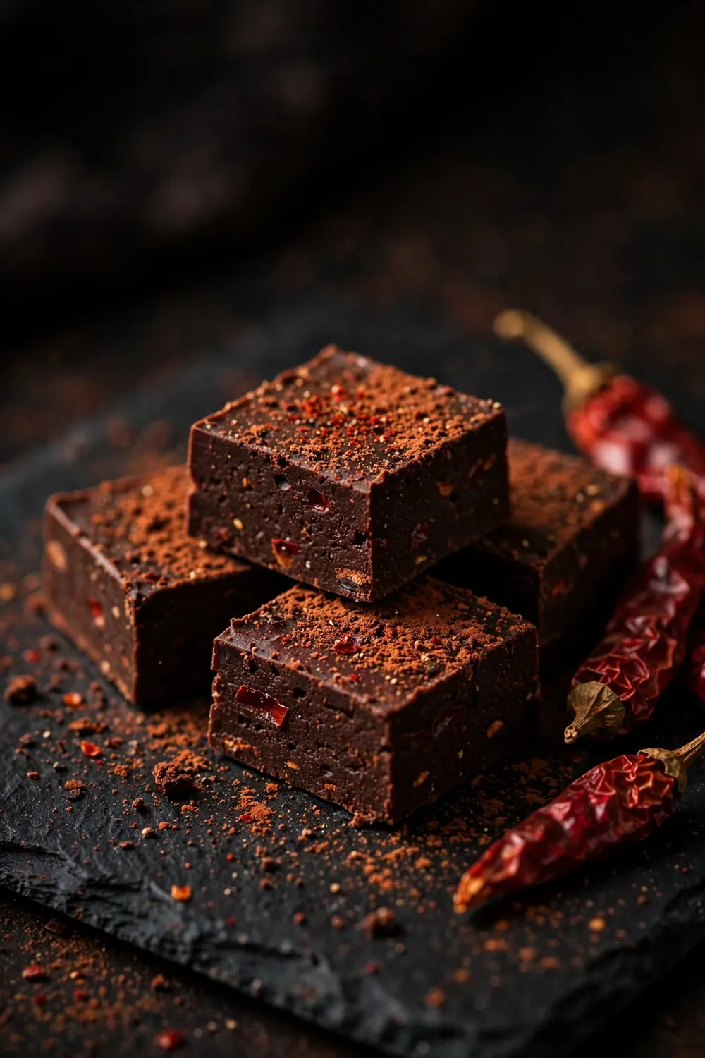 Dark chocolate chili squares with cayenne