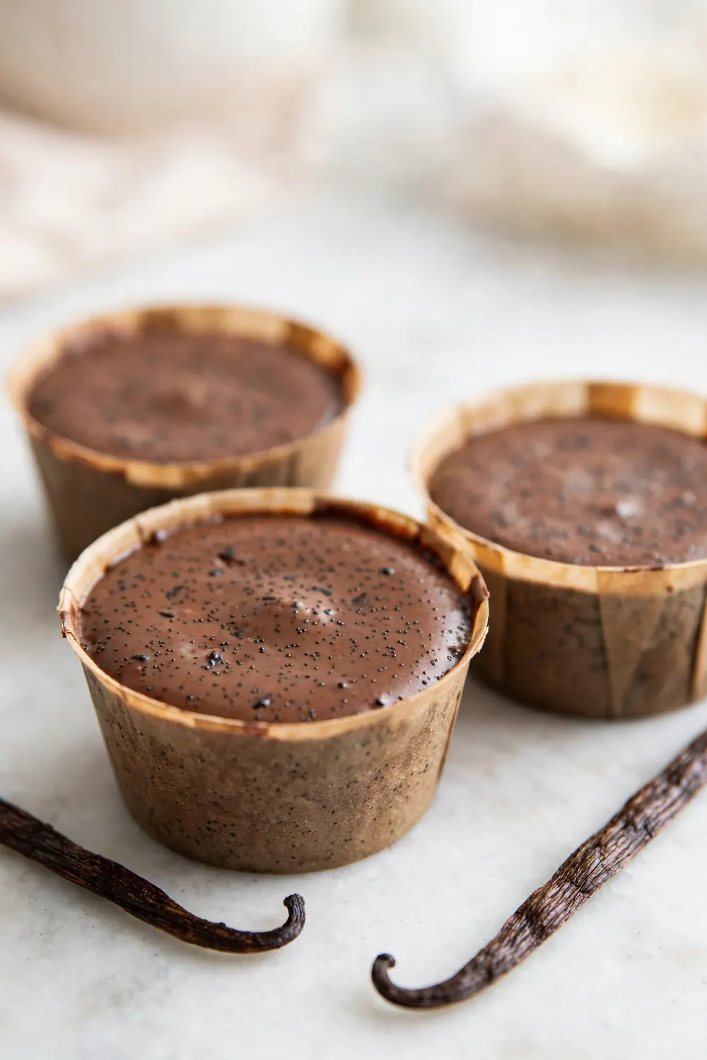 Chocolate vanilla bean cups in liners