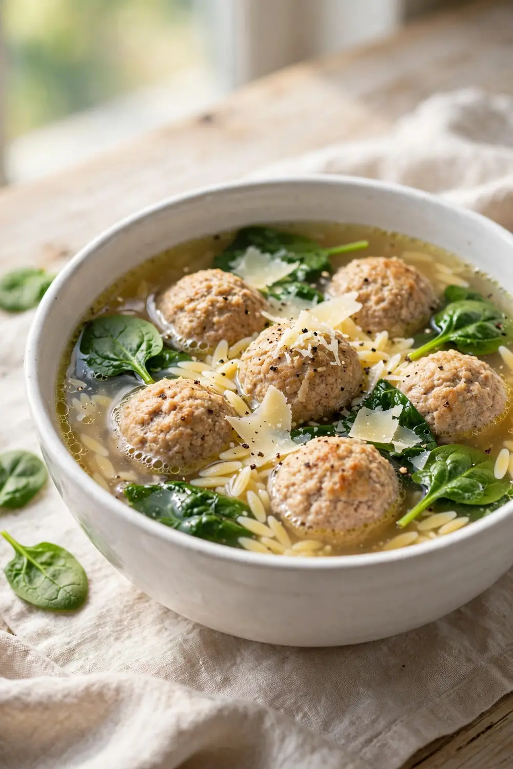 protein soups featuring turkey meatballs in golden broth