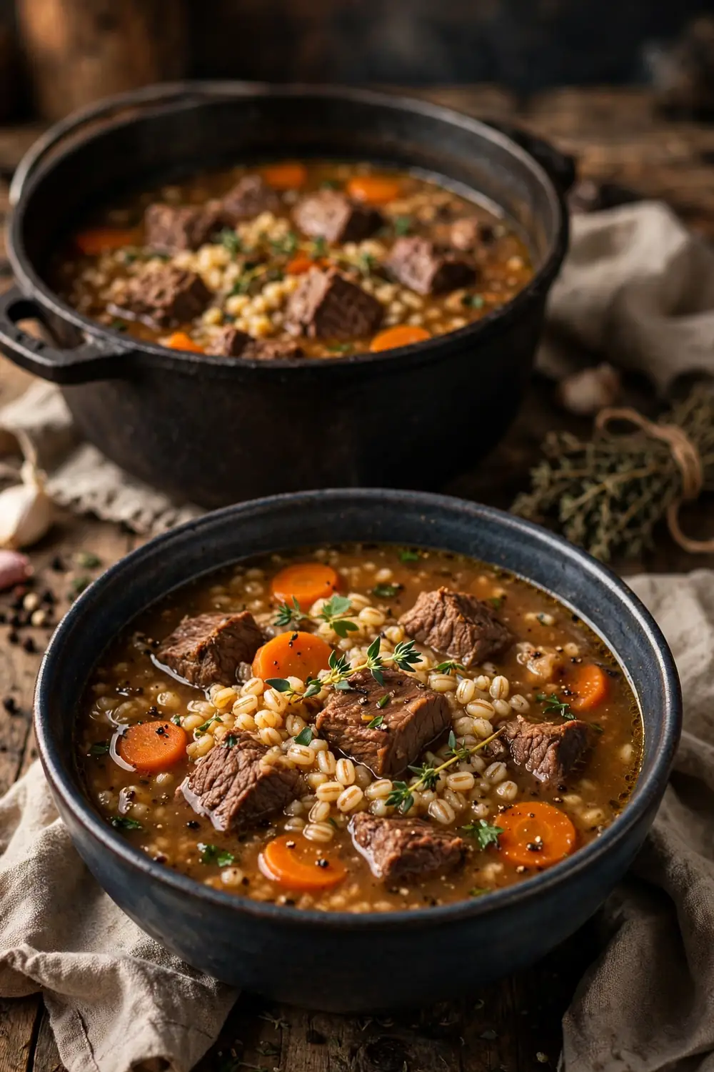 protein soups with tender beef and pearl barley