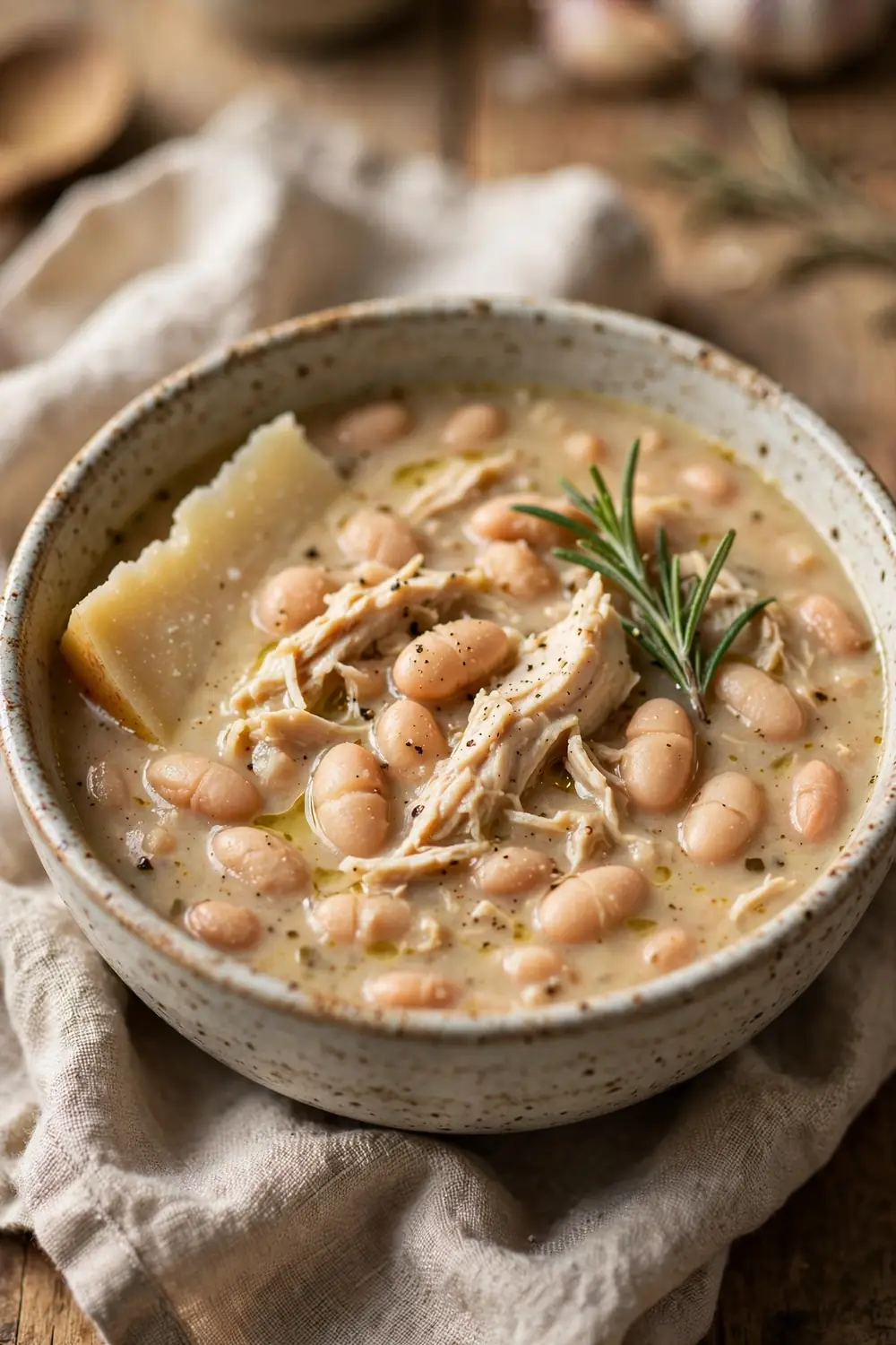 protein soups with white beans and shredded chicken