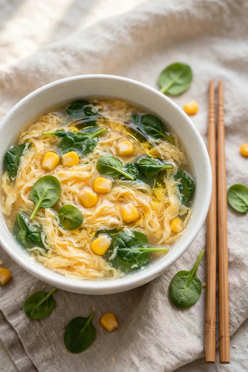 protein soups with silky egg ribbons and greens