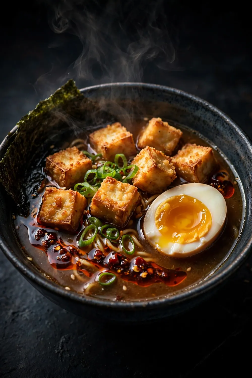 protein soups with crispy tofu miso ramen