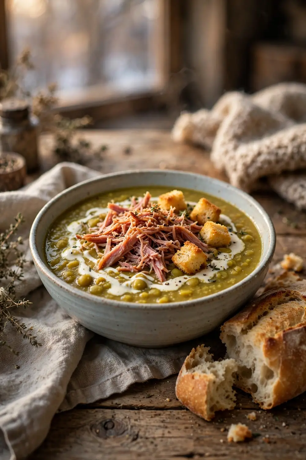 protein soups with split pea and smoky ham