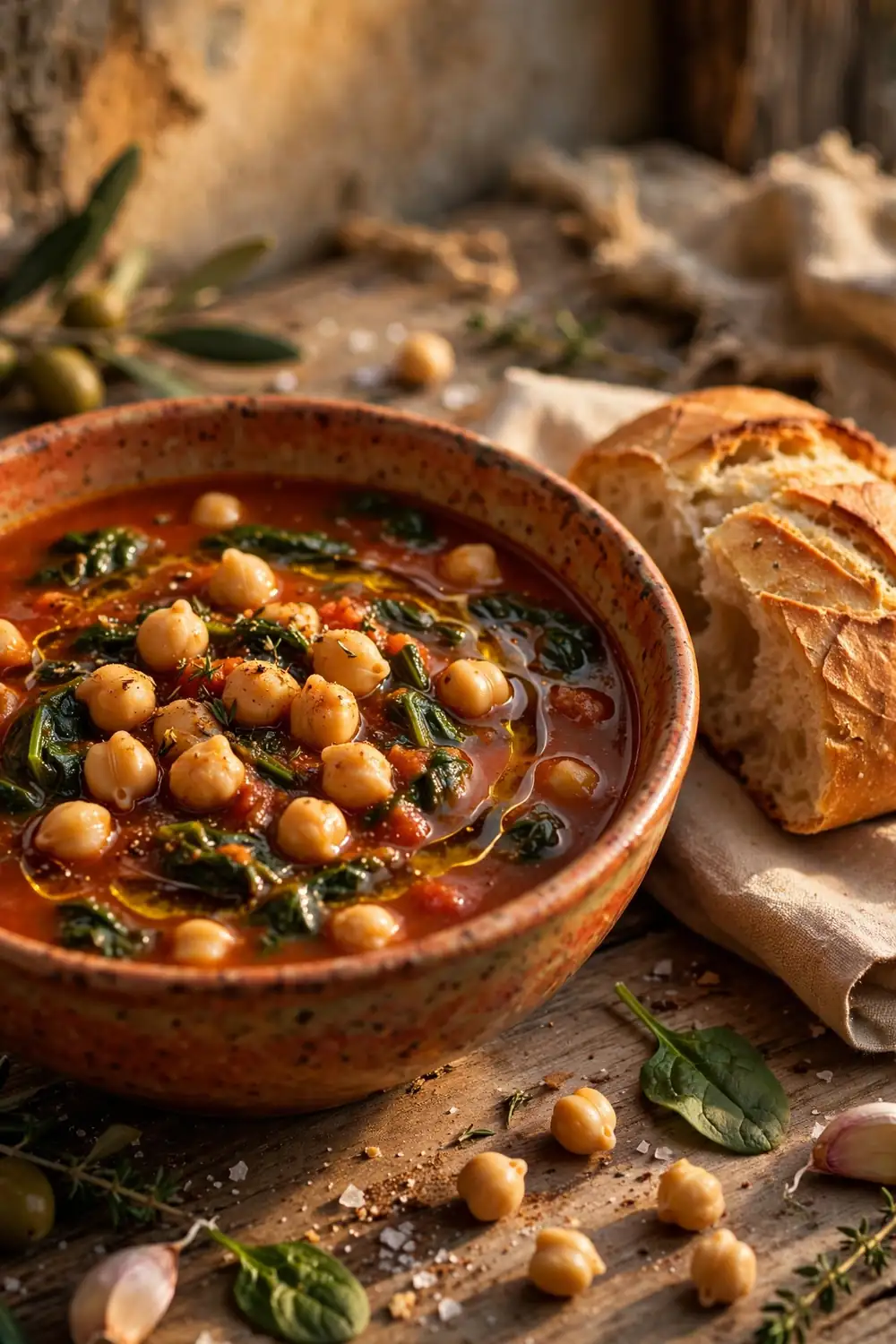 protein soups with chickpea spinach stew