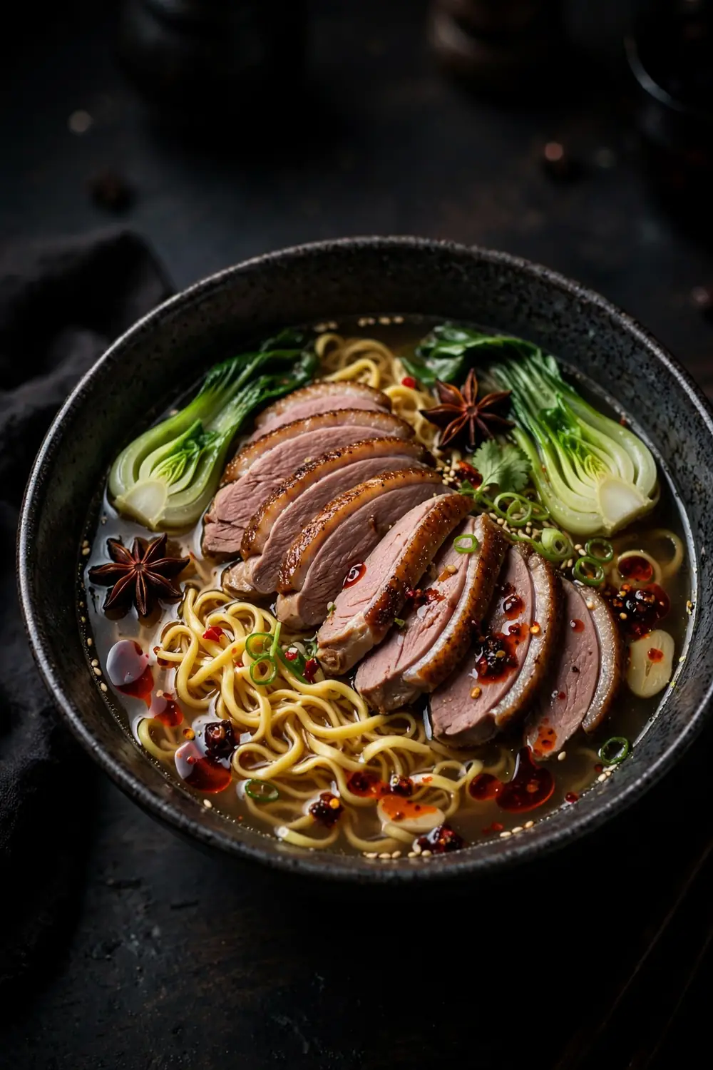 protein soups with duck noodle bowl and star anise
