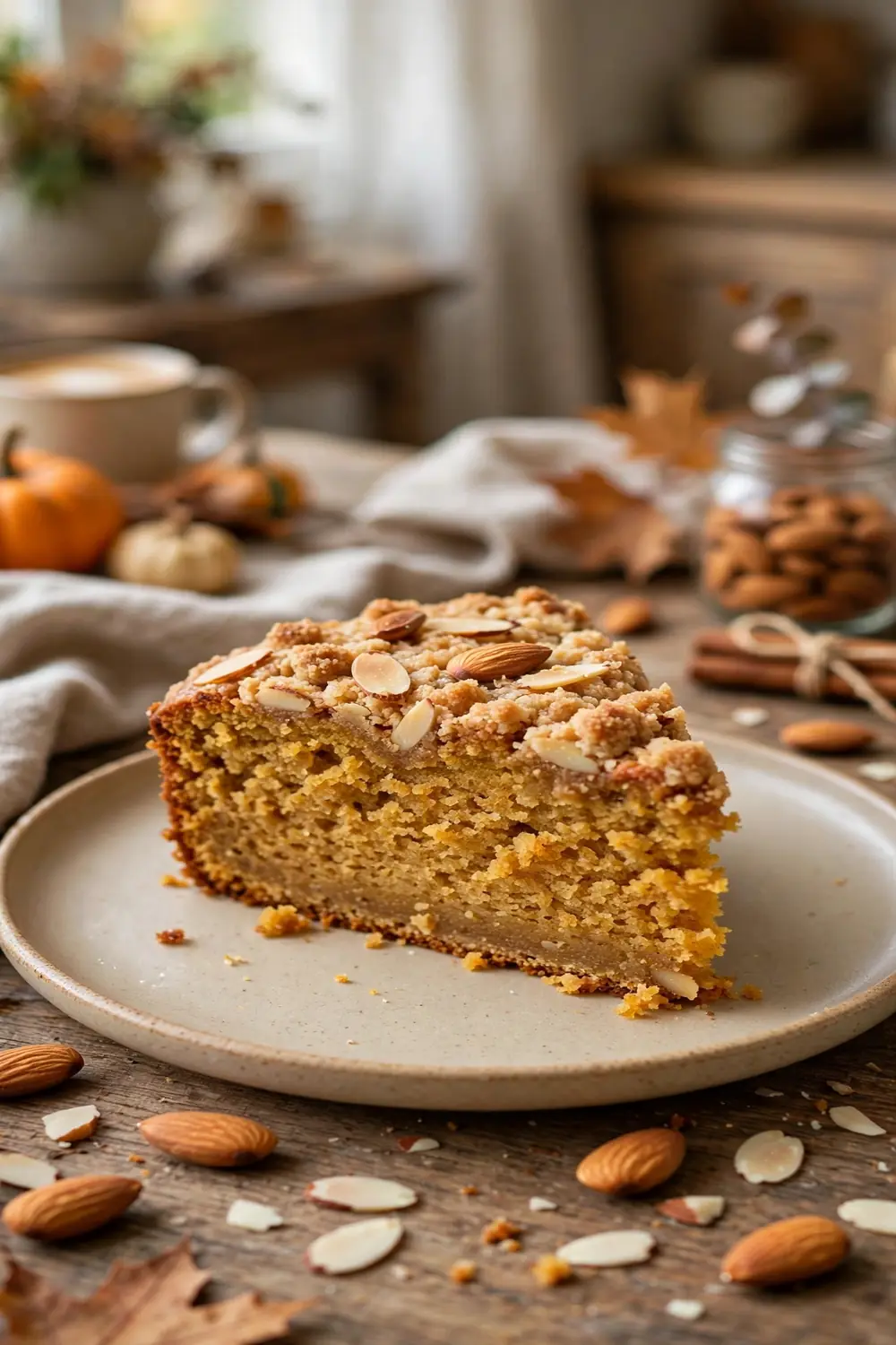 Pumpkin crumb cake slice with almond flour base