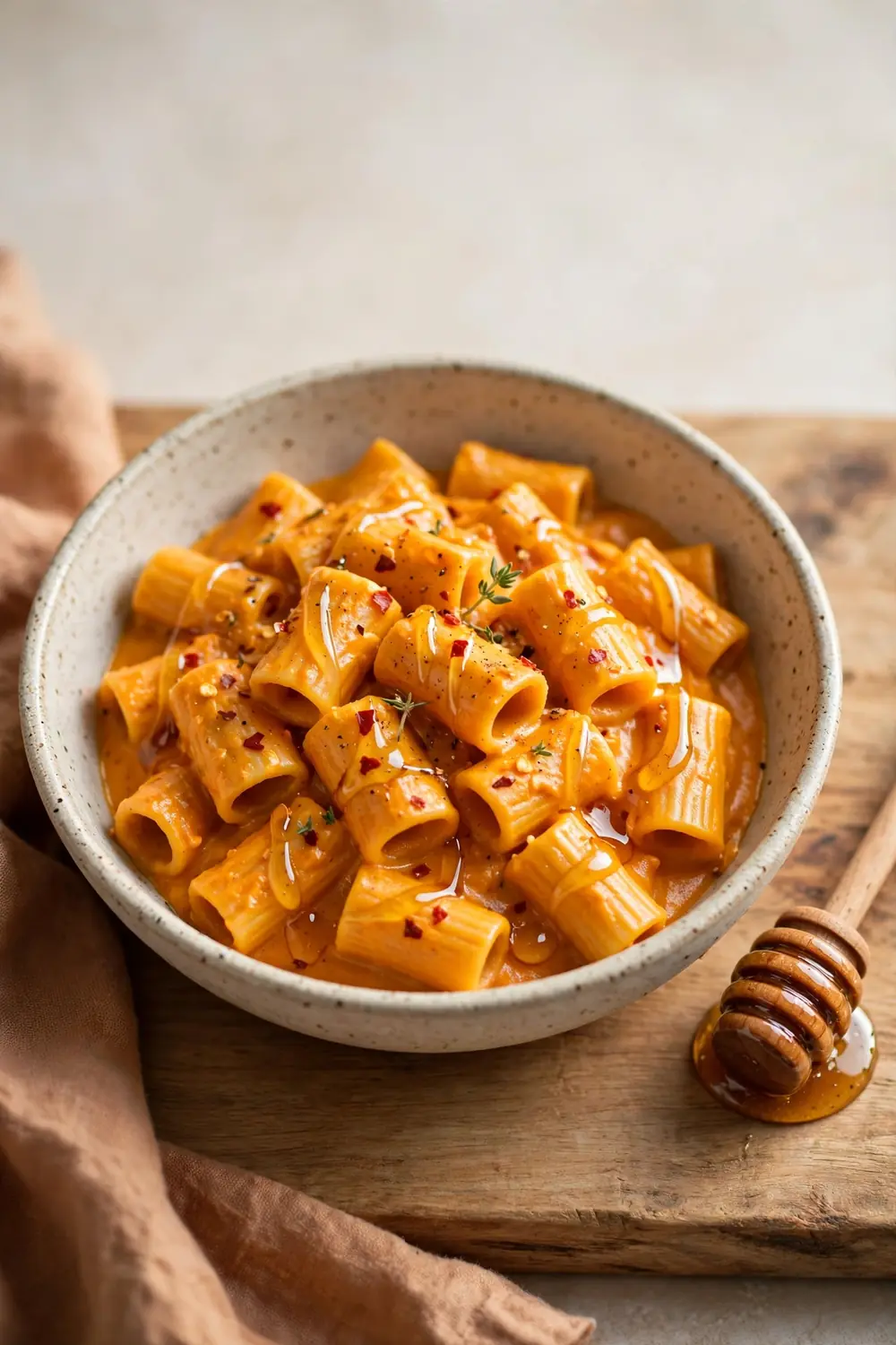 Spicy honey drizzled pumpkin pasta with chili flakes