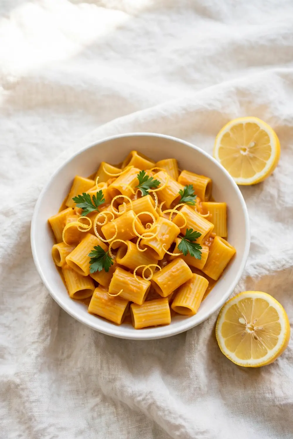 Lemon zest pumpkin pasta with fresh parsley