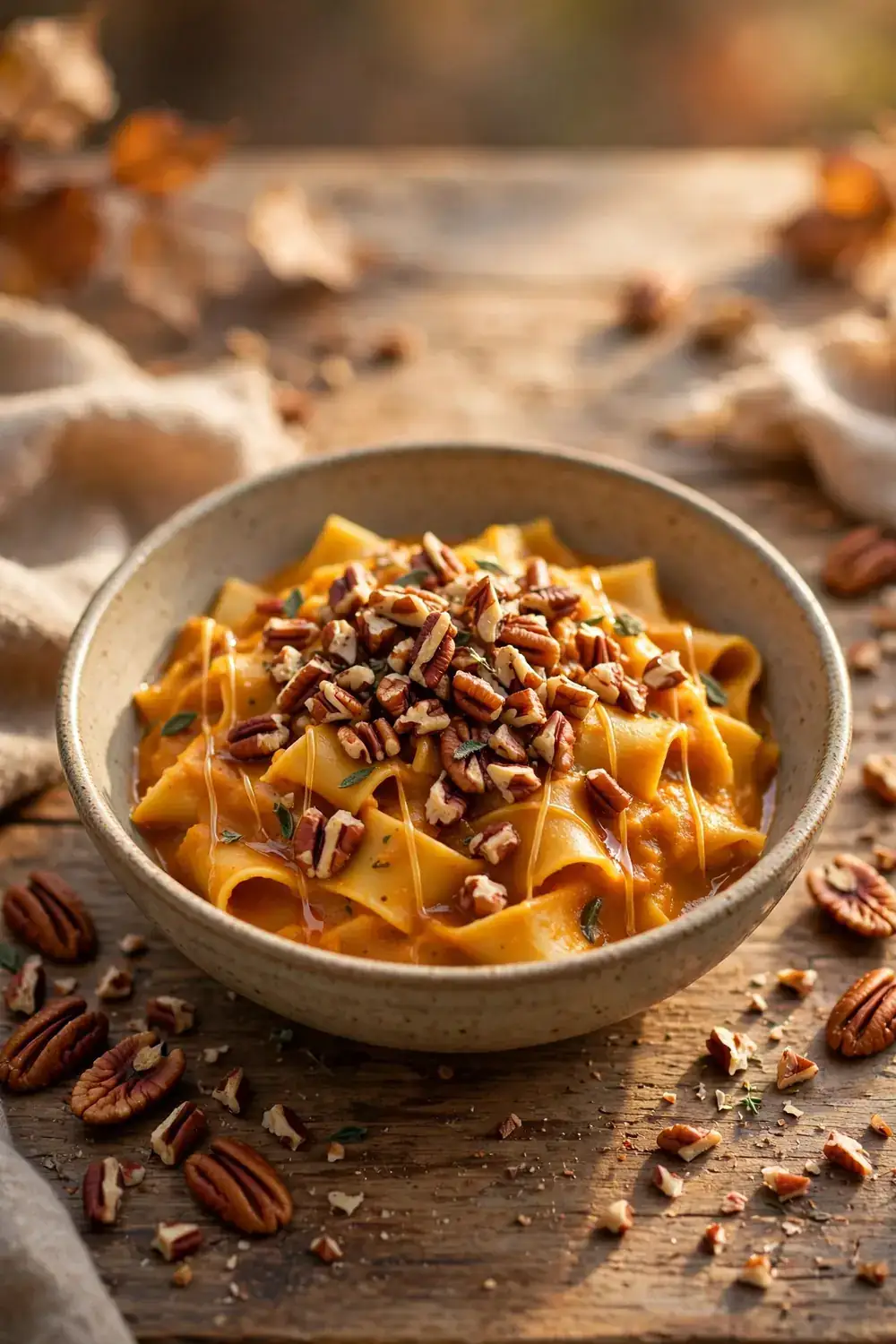 Toasted pecan pumpkin pasta with maple drizzle