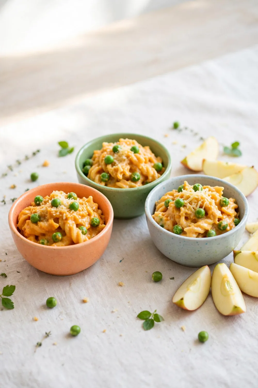 Kid friendly pumpkin pasta bowls with mild cheese