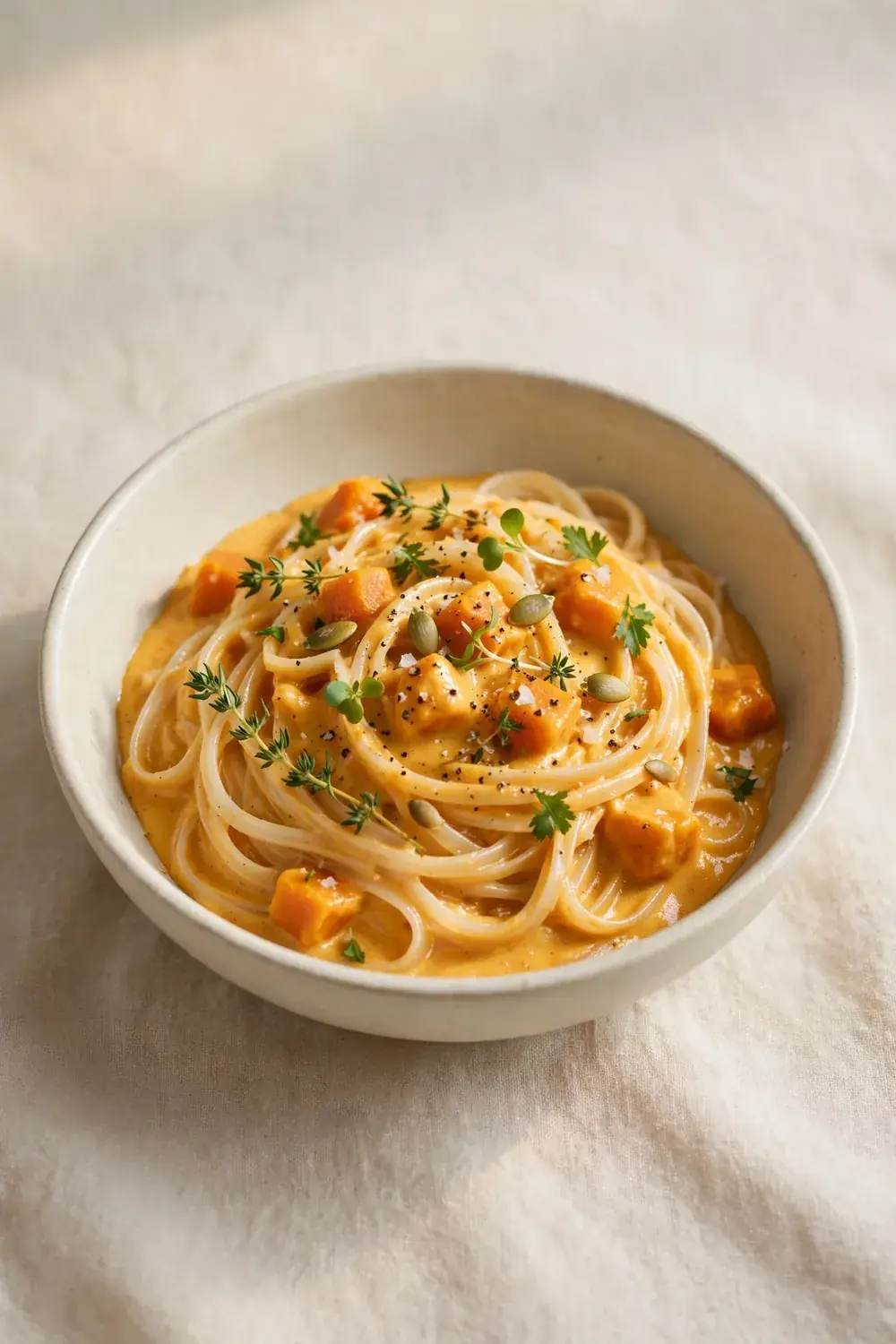 Gluten free pumpkin pasta with rice noodles