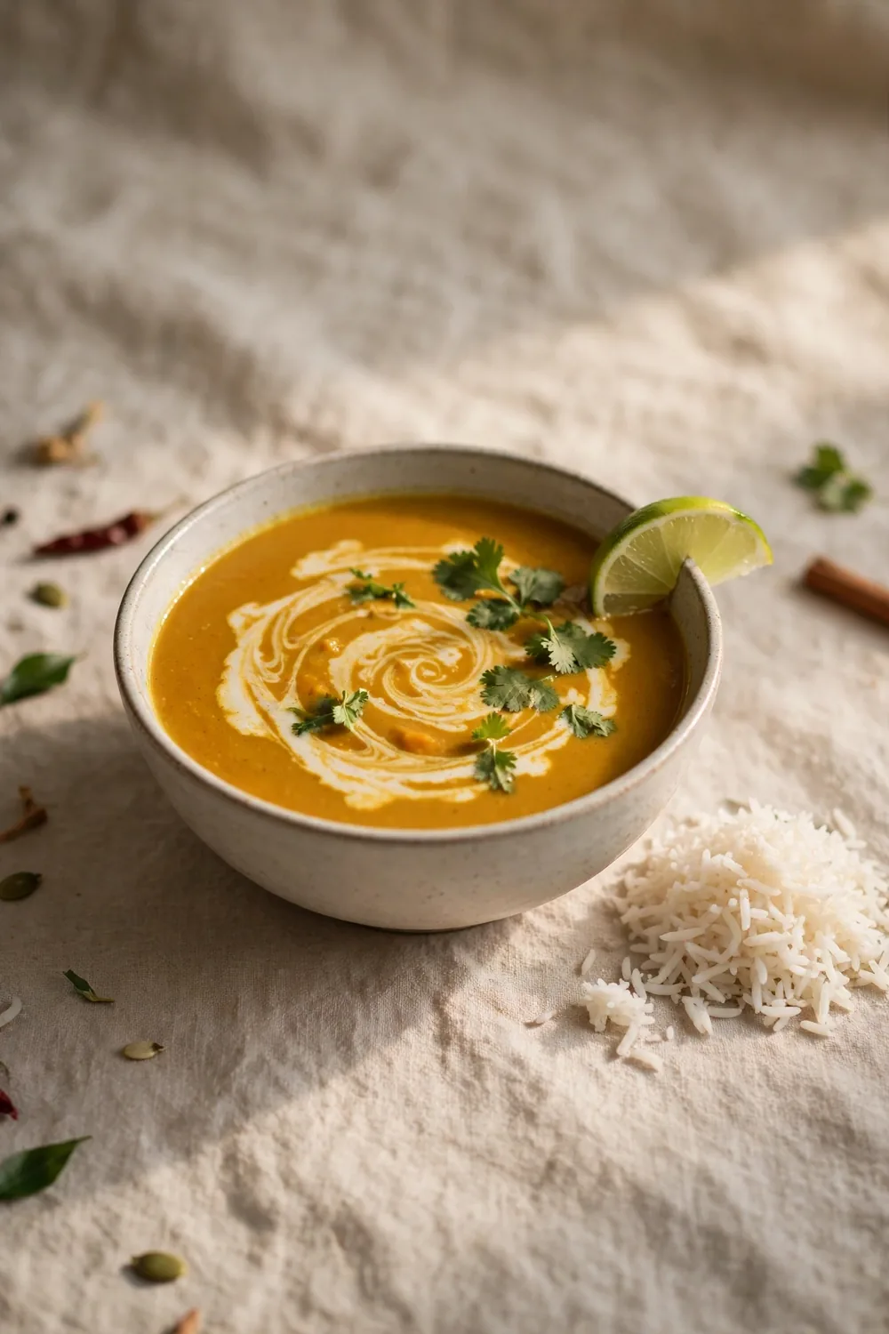 Curry pumpkin soup with coconut milk and cilantro