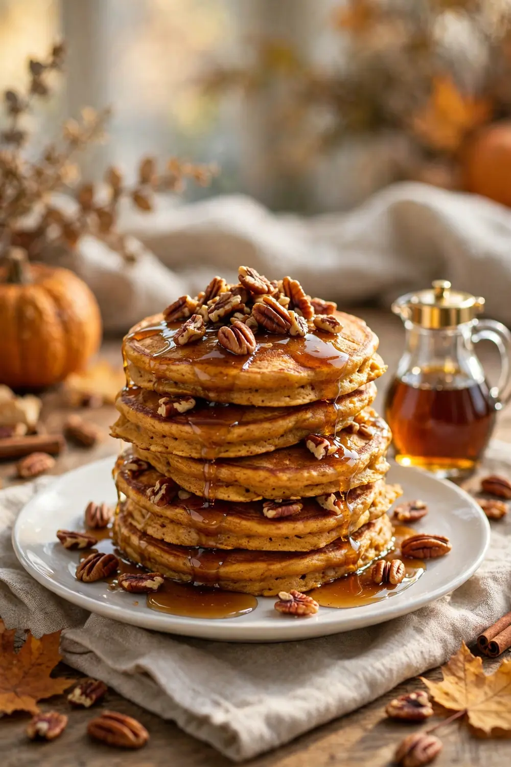 Pumpkin pancakes with maple pecan drizzle