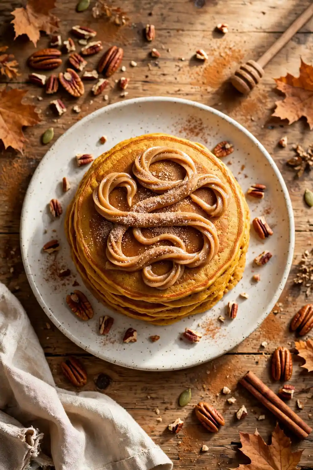 Pumpkin pancakes with cinnamon sugar swirl