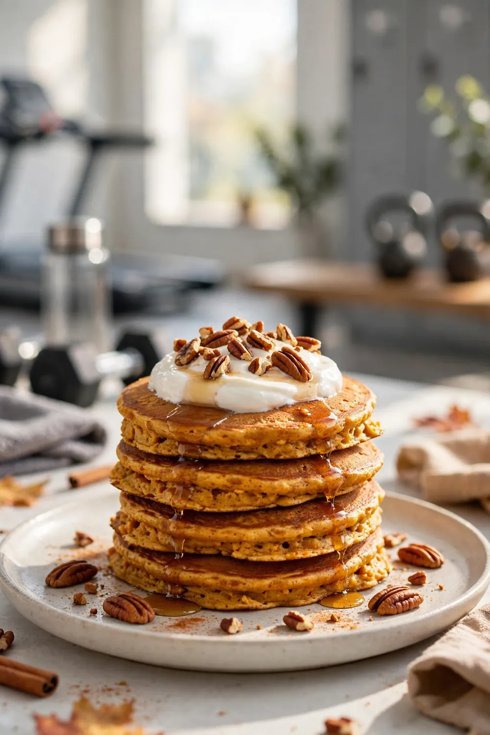 Protein pumpkin pancakes with pecans