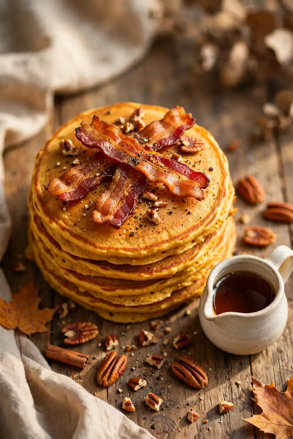 Pumpkin pancakes with savory sweet toppings
