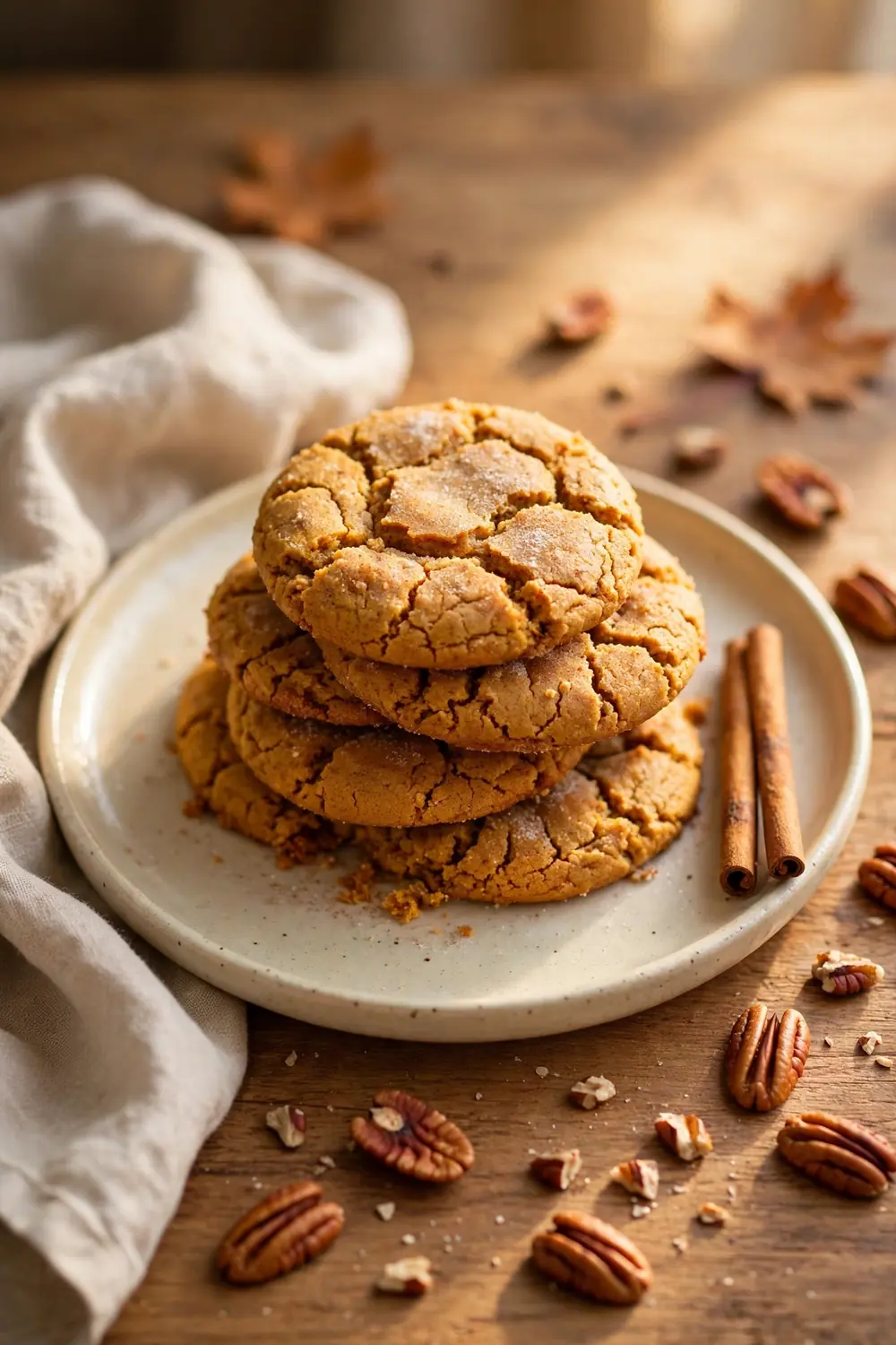 Spiced pumpkin cookies stacked on a plate