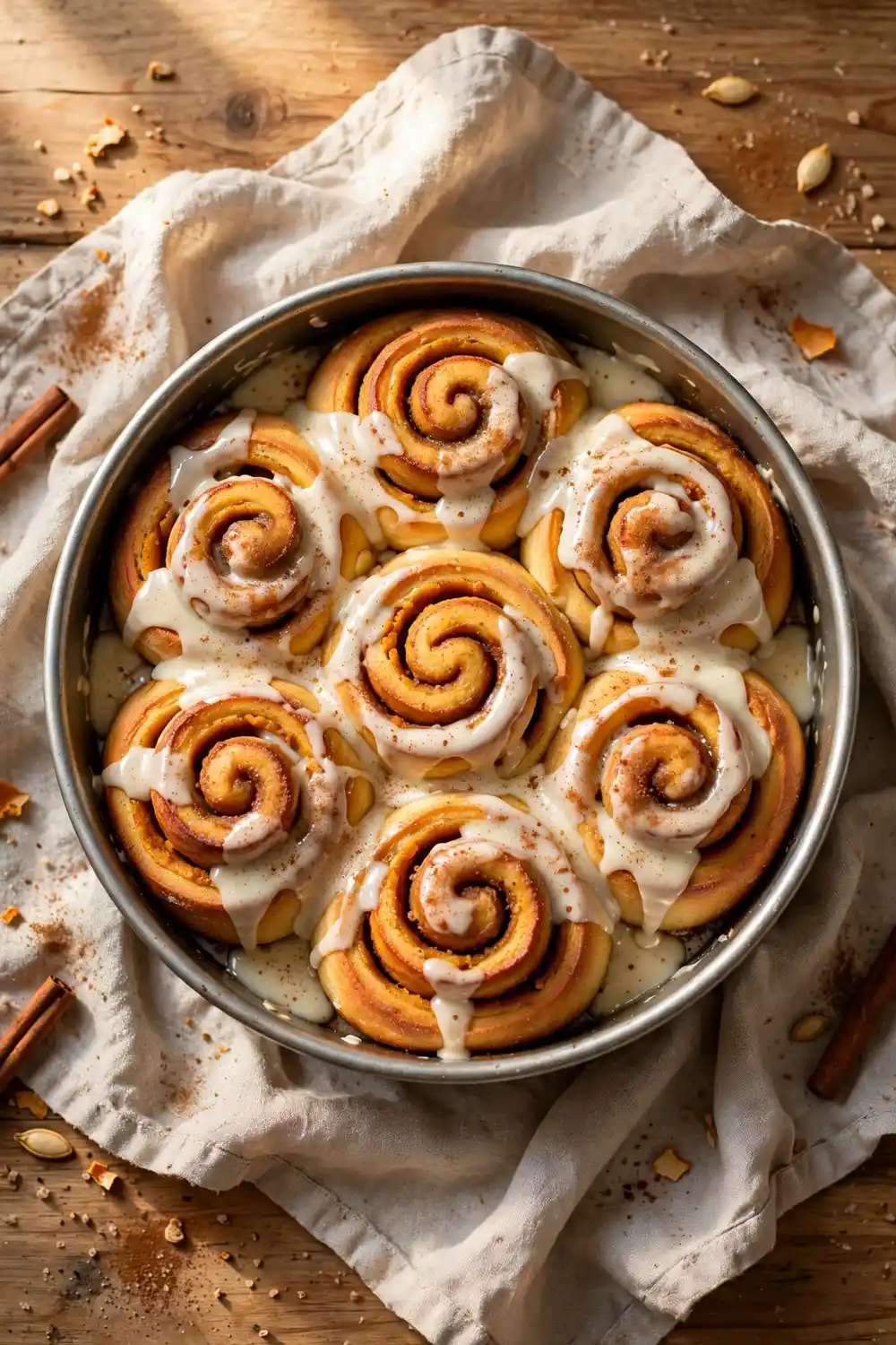Pumpkin cinnamon rolls with cream cheese glaze