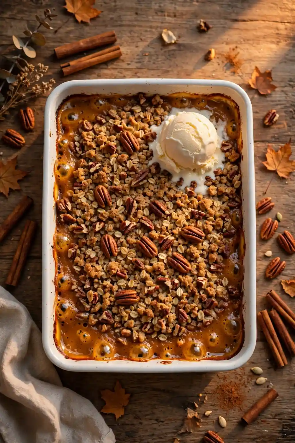 Pumpkin pecan crisp with oat topping