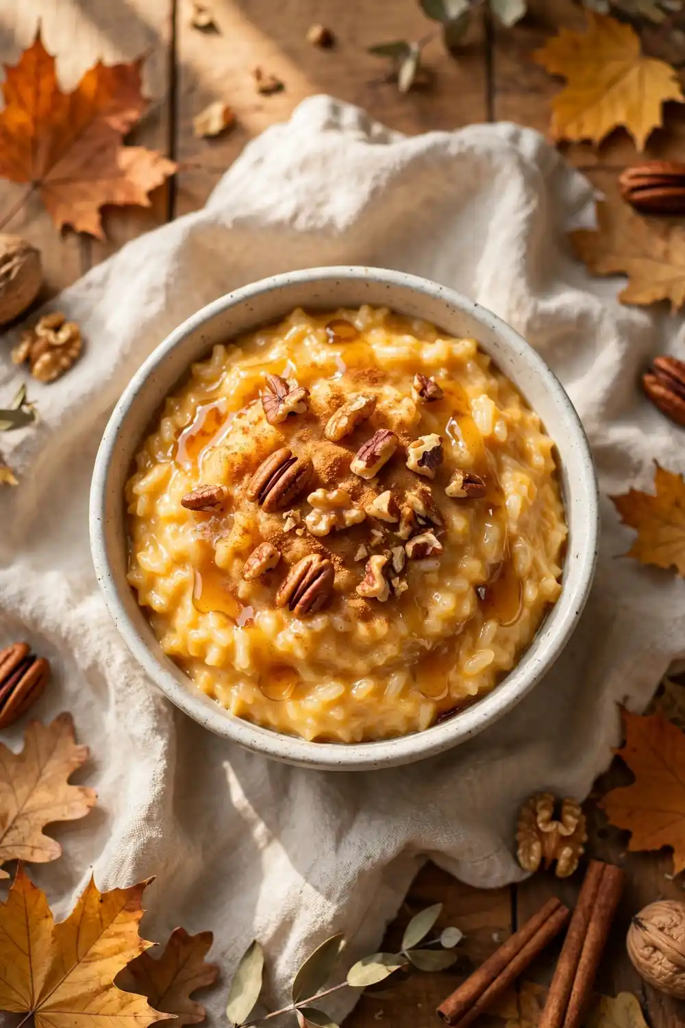 Pumpkin rice pudding in a bowl