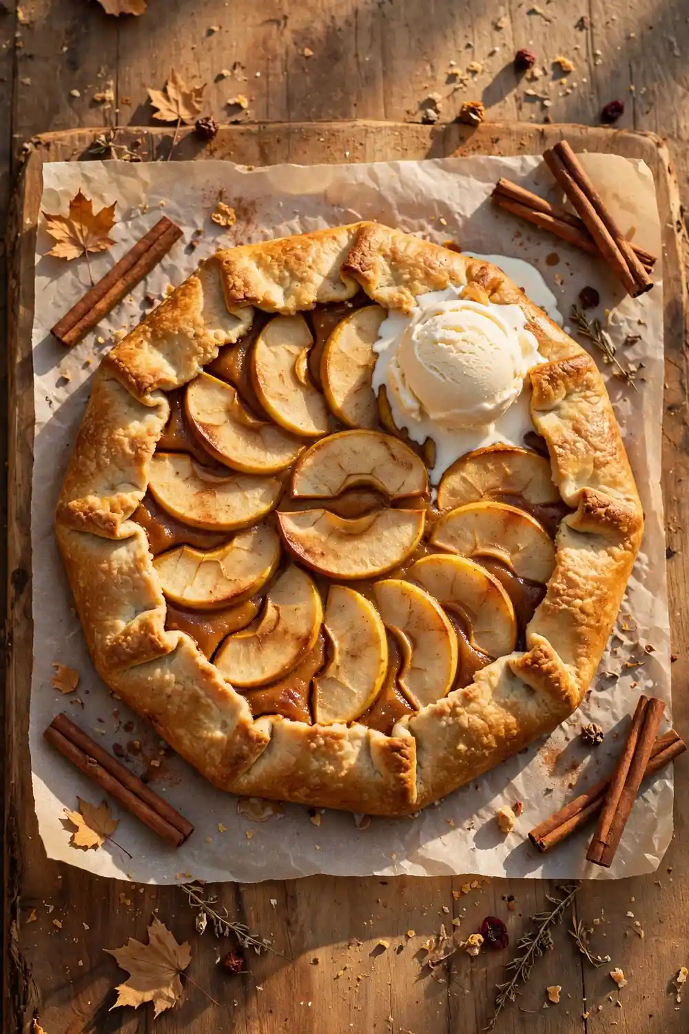 Pumpkin apple galette with golden crust