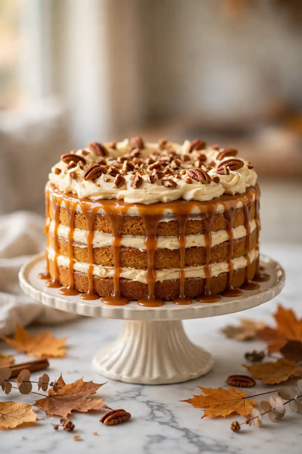 Pumpkin caramel cake with dripping caramel