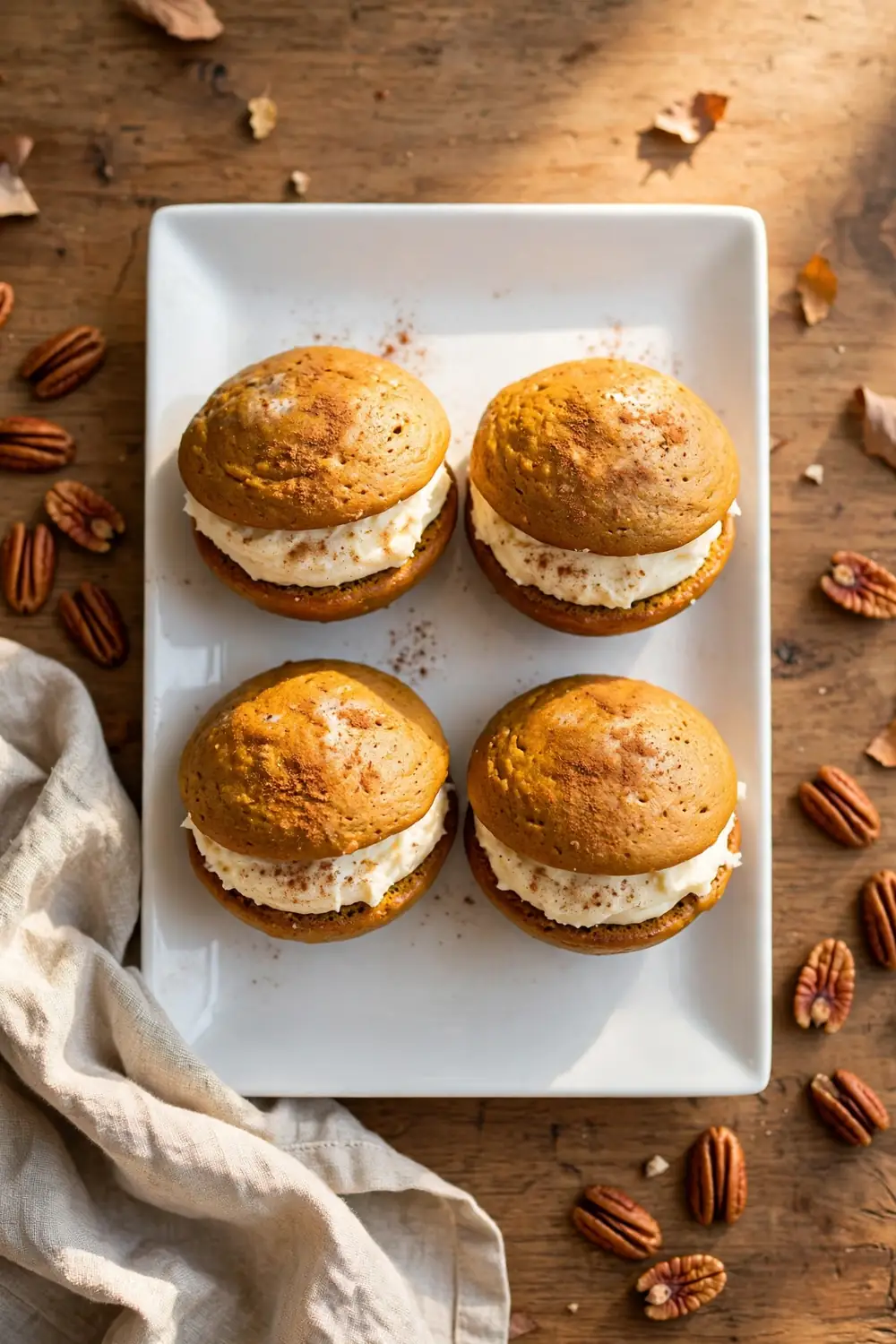 Pumpkin whoopie pies with cream filling