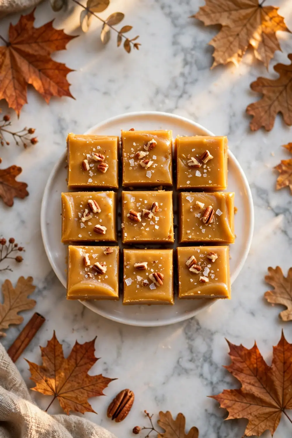 Pumpkin fudge squares on a plate